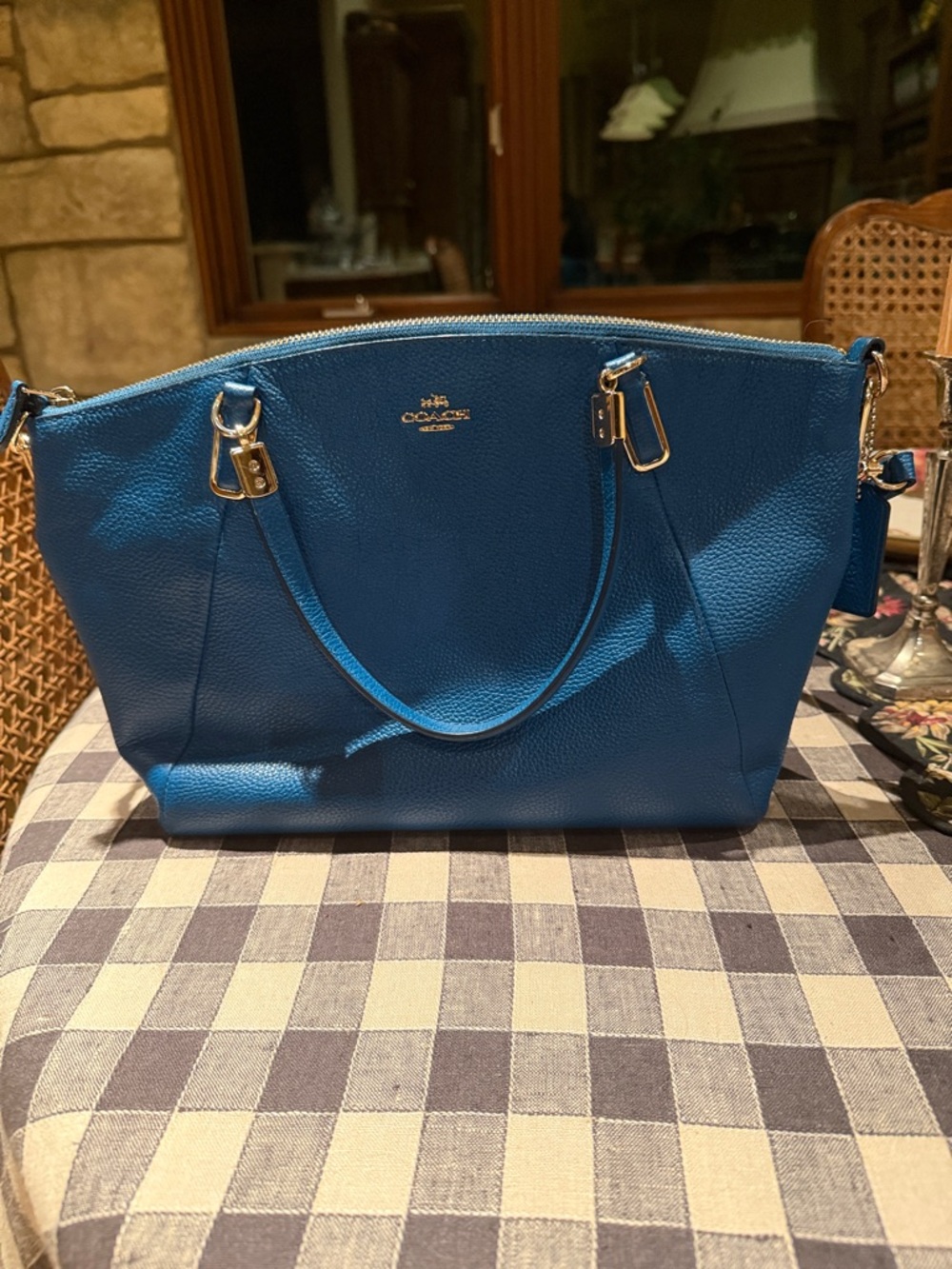 Coach Blue Pebble  Leather Kelsey Shoulder Bag with Gold Hardware
